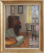 Vintage Mid Century Interior Oil Painting From Sweden