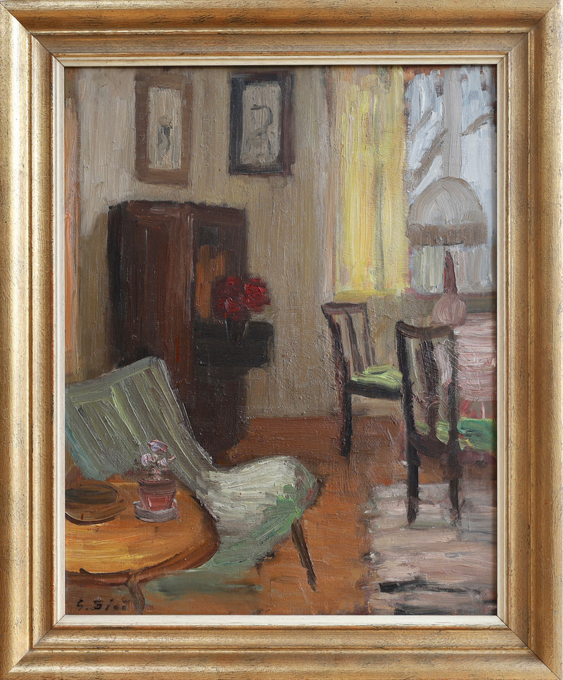 Vintage Mid Century Interior Oil Painting From Sweden