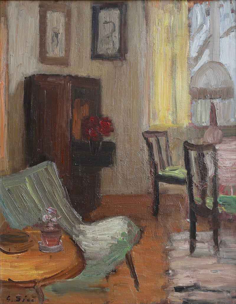 Vintage Mid Century Interior Oil Painting From Sweden