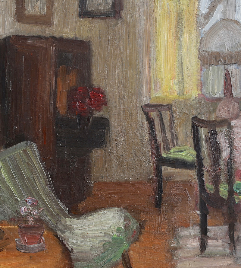 Vintage Mid Century Interior Oil Painting From Sweden
