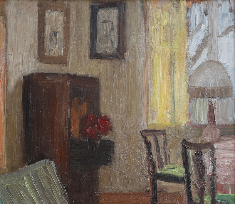 Vintage Mid Century Interior Oil Painting From Sweden