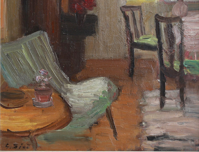 Vintage Mid Century Interior Oil Painting From Sweden