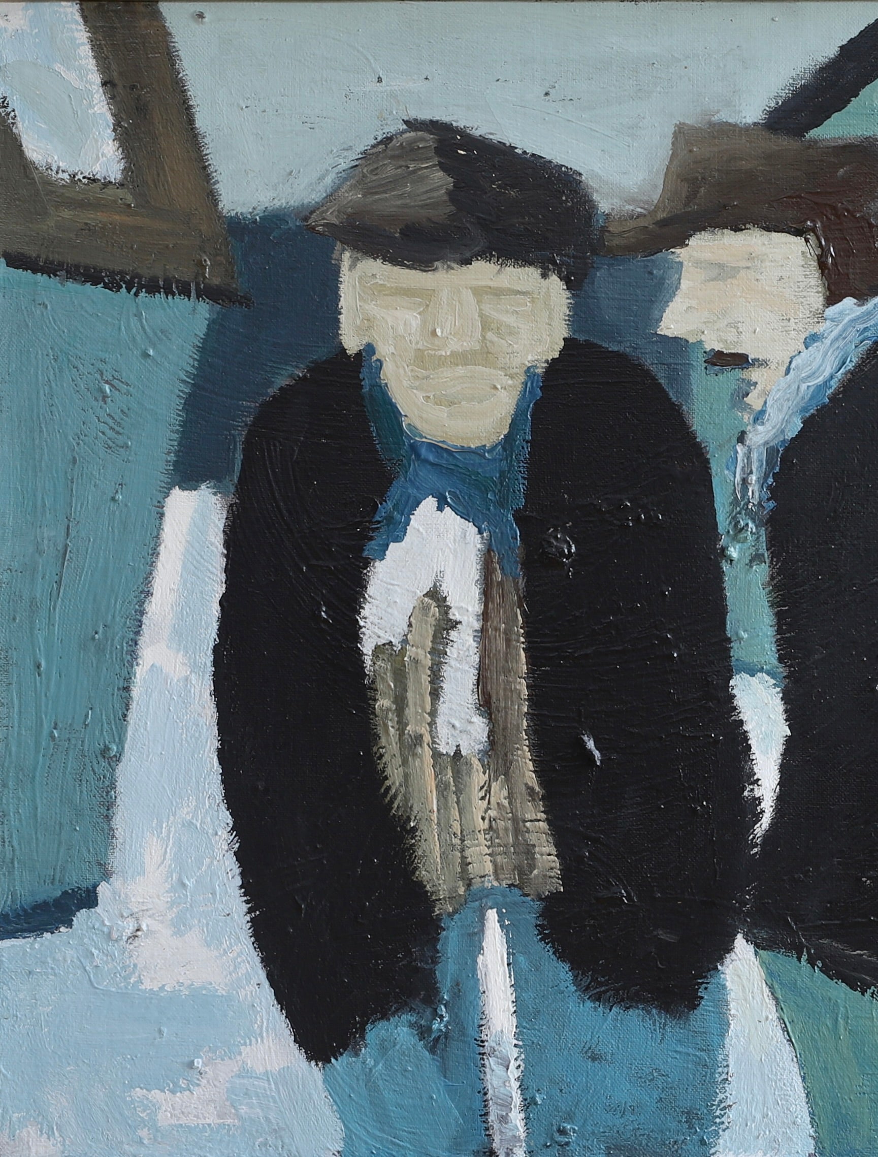 Oil Painting Vintage Mid Century Oil Painting of Fishermen From Sweden