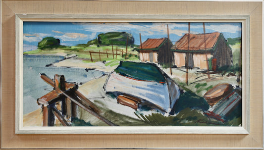 Mid Century Original Coastal Oil Painting From Sweden