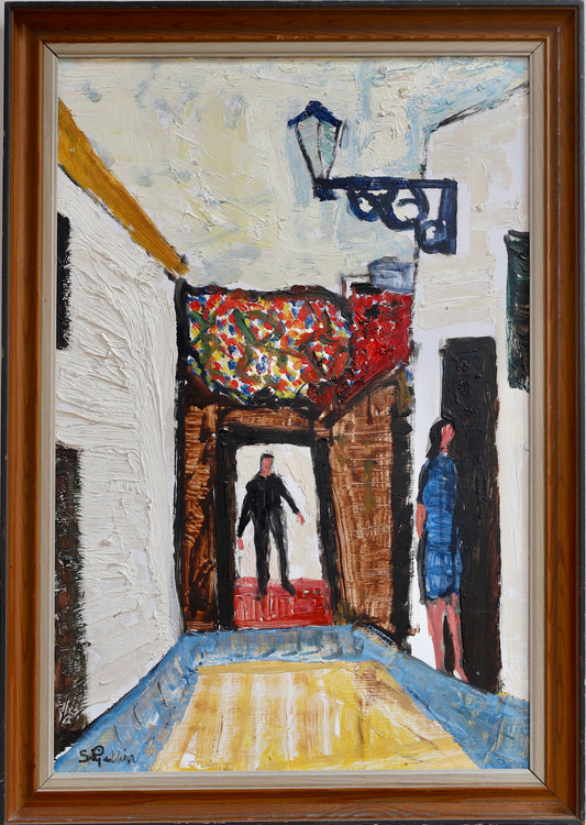 Mid Century Vintage Original Cityscape Oil Painting From Sweden