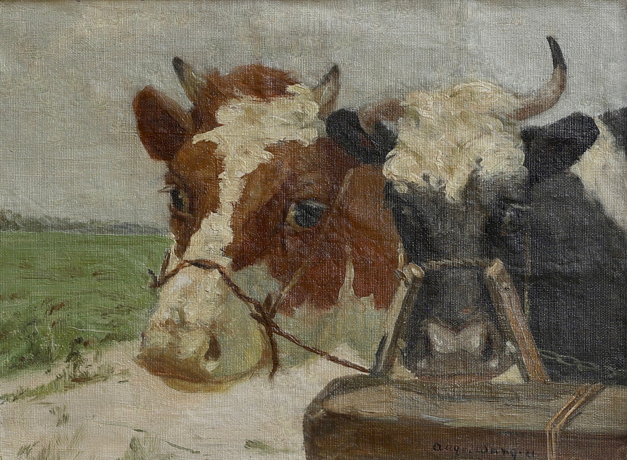 Vintage Art Room Original Oil Painting of Calves From Sweden