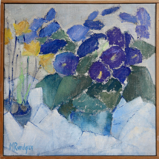 Vintage Art Still Life of Daffodils Original Oil Painting From Sweden