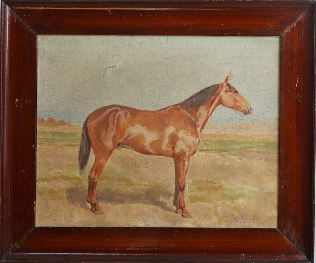 Vintage Art Original Horse Oil Painting From Sweden