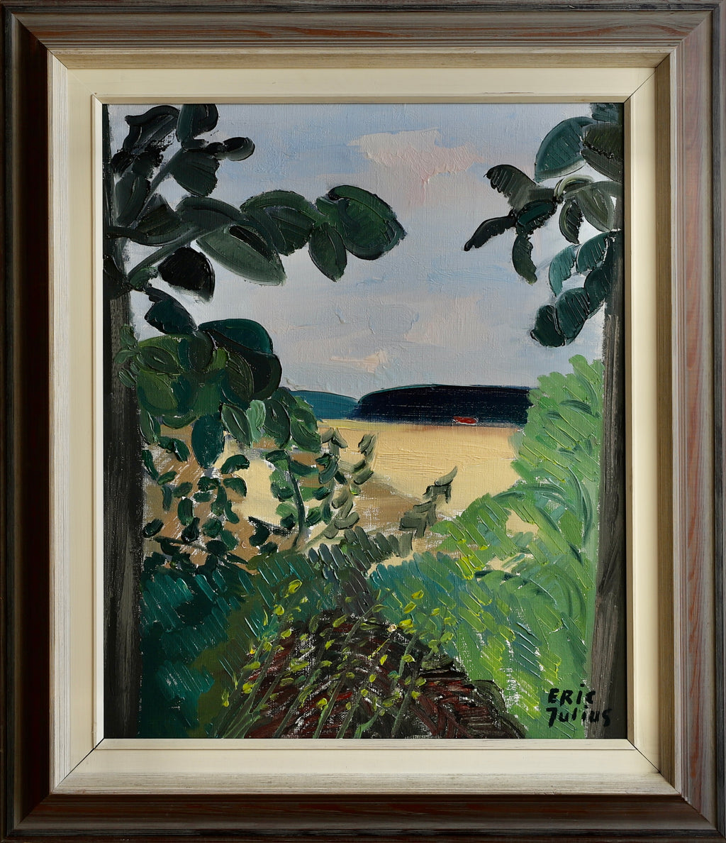 Mid Century Landscape Oil Painting by Listed Artist E Julius Sweden