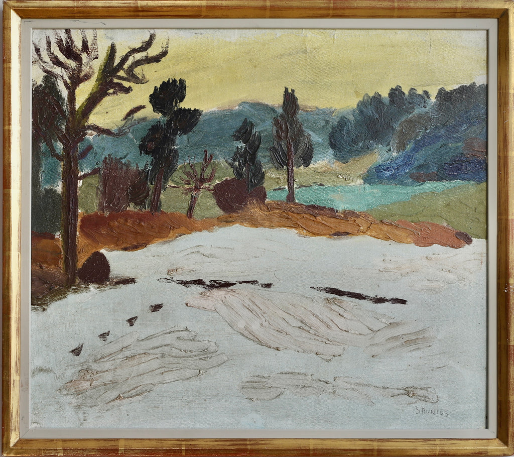 Vintage Winter Landscape Painting from Sweden by G Brunius