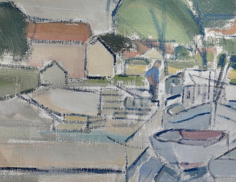 Vintage Original Harbor Oil Painting From Sweden