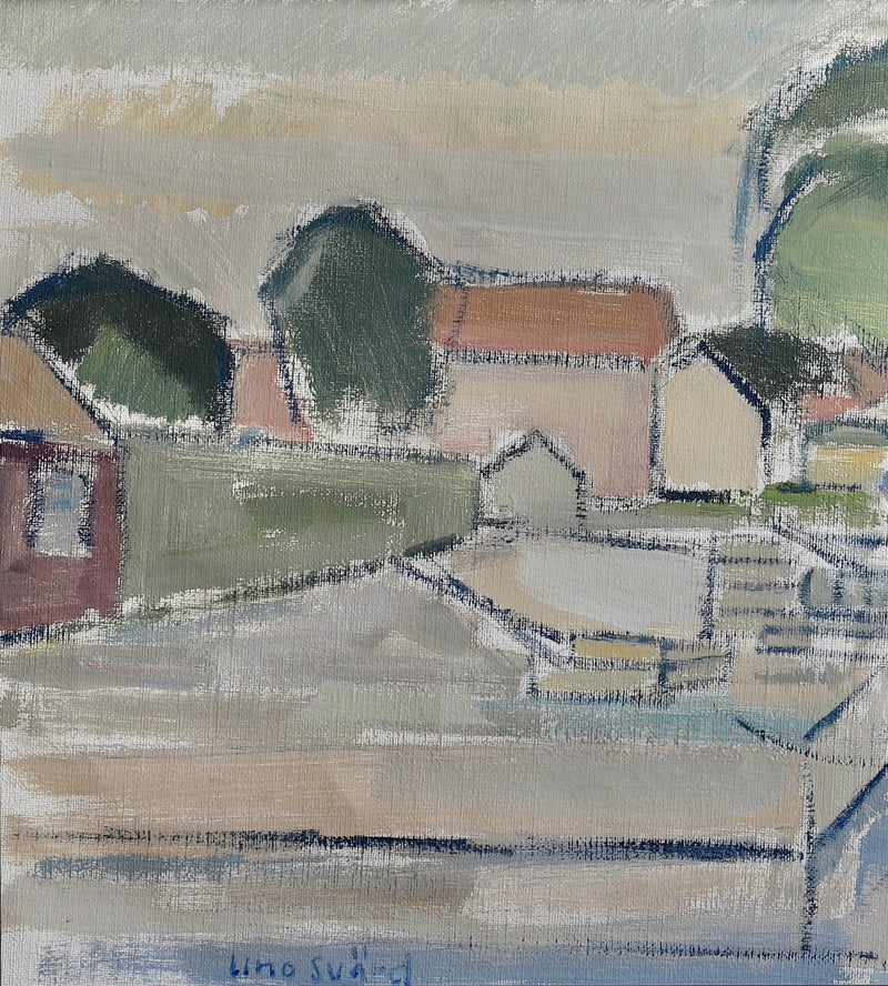 Vintage Original Harbor Oil Painting From Sweden