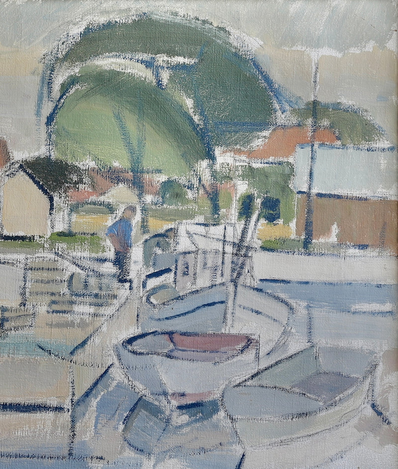Vintage Original Harbor Oil Painting From Sweden