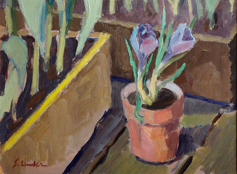 Mid Century Vintage Original Garden Oil Painting From Sweden