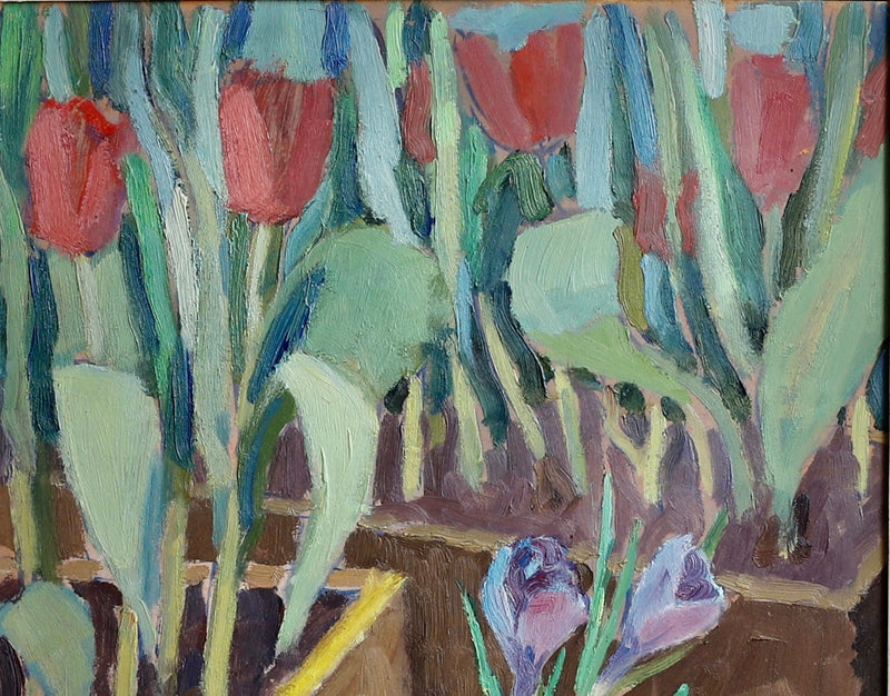 Mid Century Vintage Original Garden Oil Painting From Sweden