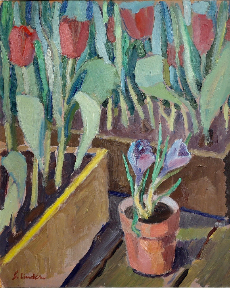 Mid Century Vintage Original Garden Oil Painting From Sweden