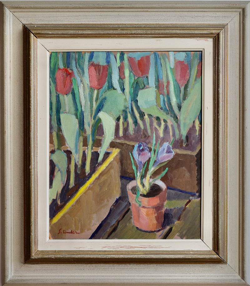 Mid Century Vintage Original Garden Oil Painting From Sweden