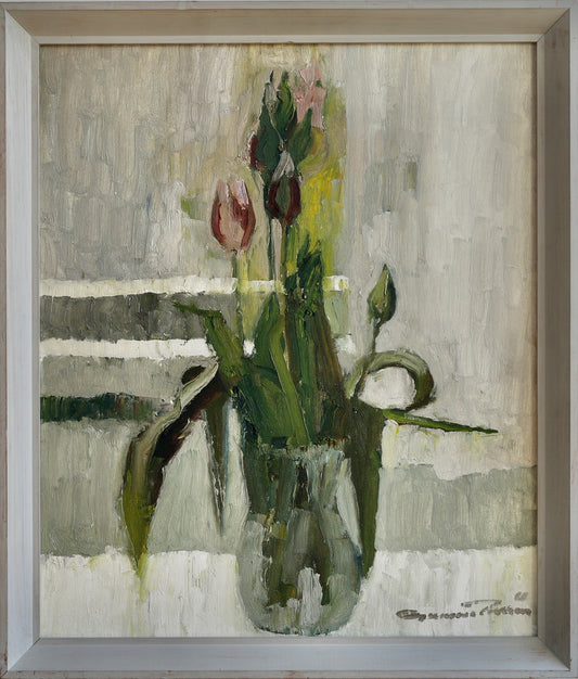 Vintage Art Room Original Interior Oil Painting from Sweden 1962