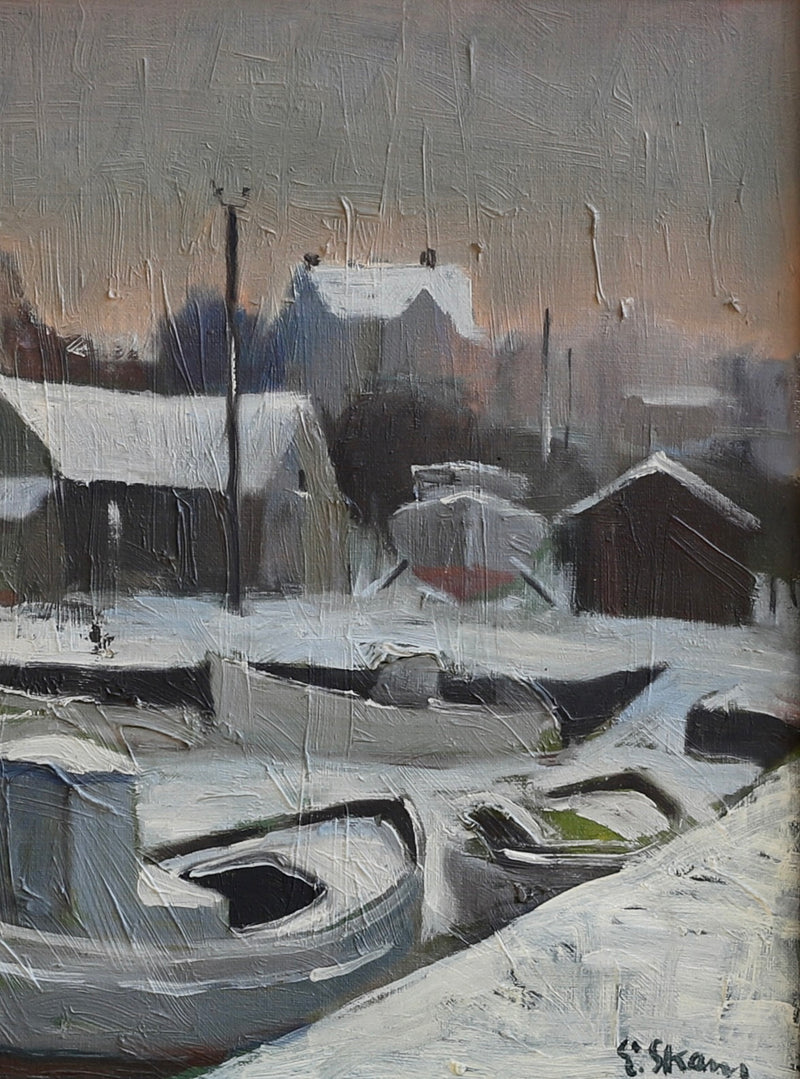 Mid Century Vintage Art Original Oil Painting From Sweden By E Skans