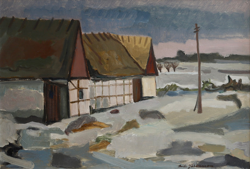 Mid Century Vintage Original Farmhouse Oil Painting from Sweden