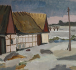 Mid Century Vintage Original Farmhouse Oil Painting from Sweden