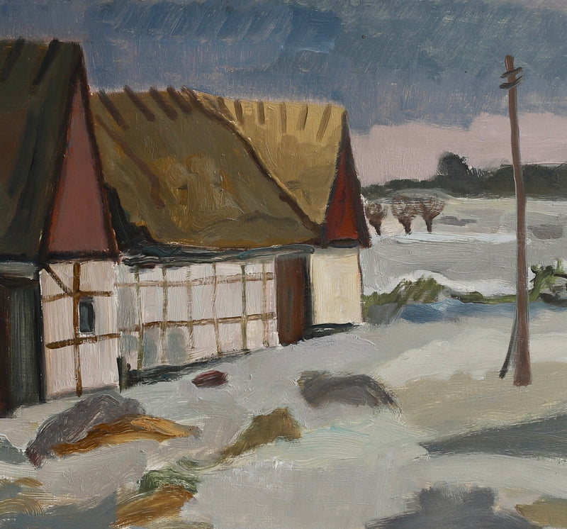 Mid Century Vintage Original Farmhouse Oil Painting from Sweden