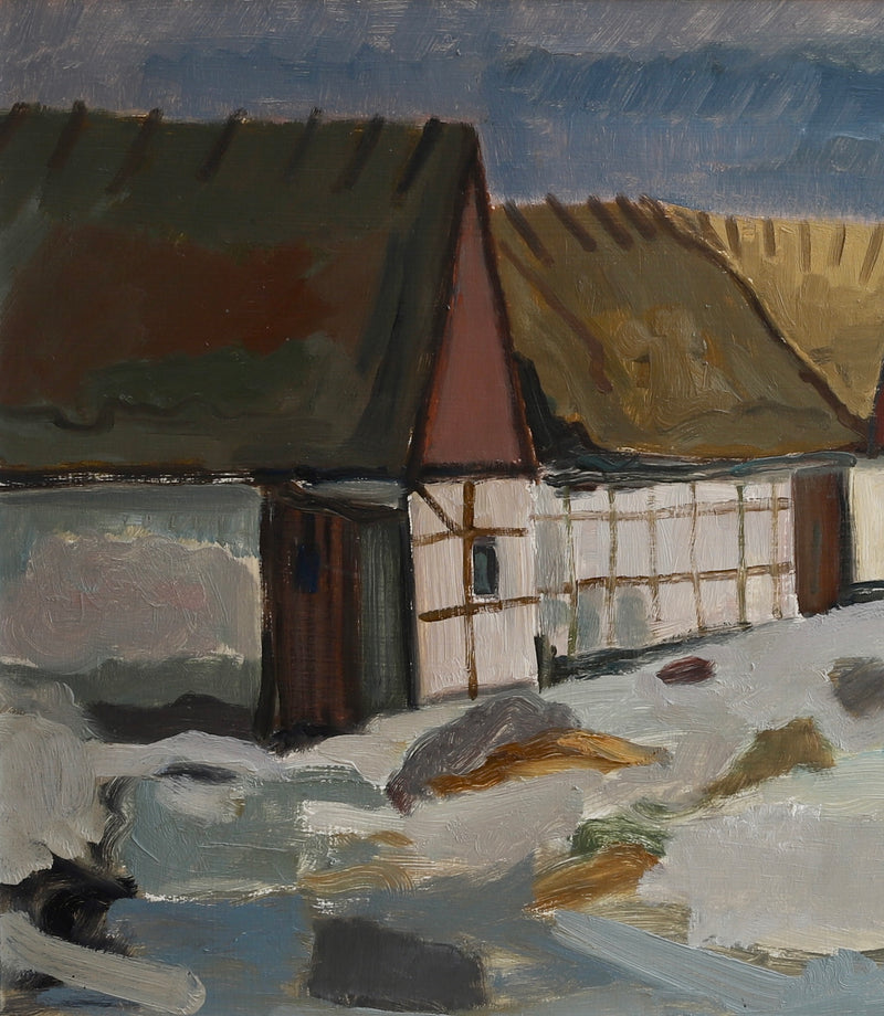 Mid Century Vintage Original Farmhouse Oil Painting from Sweden