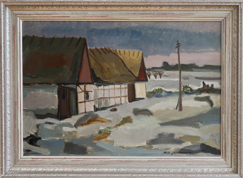 Mid Century Vintage Original Farmhouse Oil Painting from Sweden