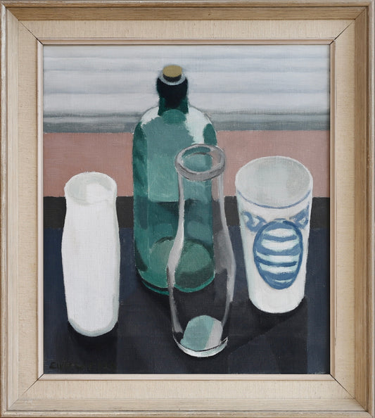 Original Still Life Mid Century Oil Painting Sweden by E Larsson 1959