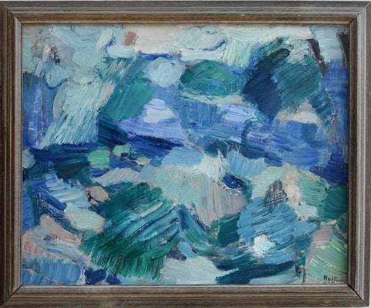 Mid Century Original Vintage Abstract Oil Painting from Sweden