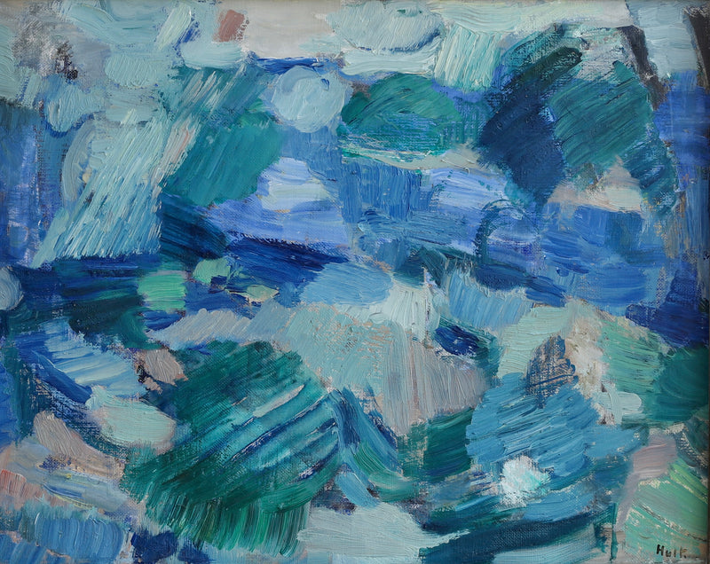 Mid Century Original Vintage Abstract Oil Painting from Sweden