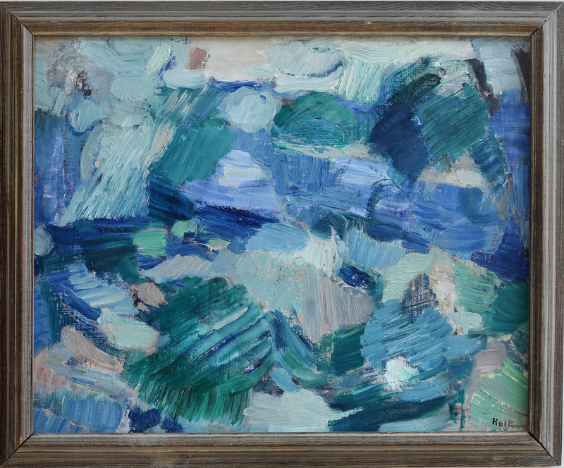 Mid Century Original Vintage Abstract Oil Painting from Sweden