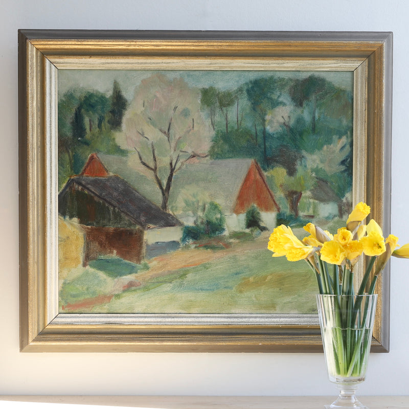 Mid Century Original Vintage Landscape Oil Painting from Sweden