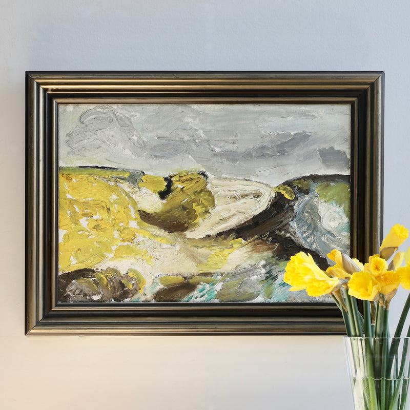 Mid Century Original Vintage Abstract Oil Painting from Sweden