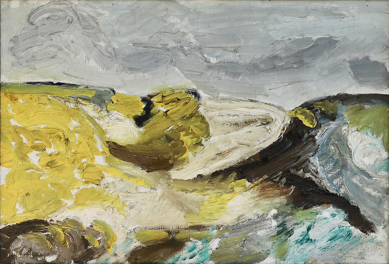 Mid Century Original Vintage Abstract Oil Painting from Sweden