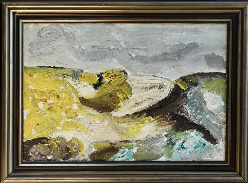 Mid Century Original Vintage Abstract Oil Painting from Sweden