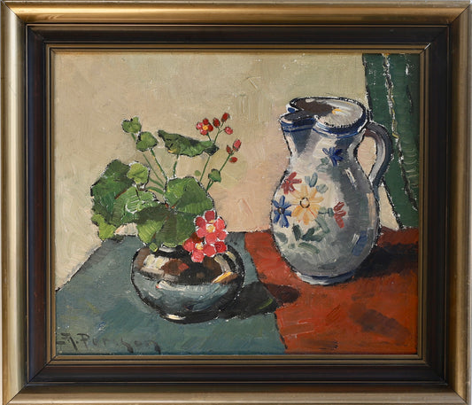 Original Still Life Mid Century Oil Painting Sweden by H Persson