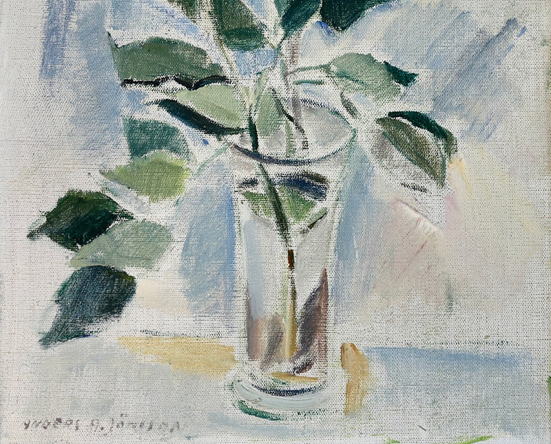 Original Still Life Floral Oil Painting Vintage Mid Century Sweden