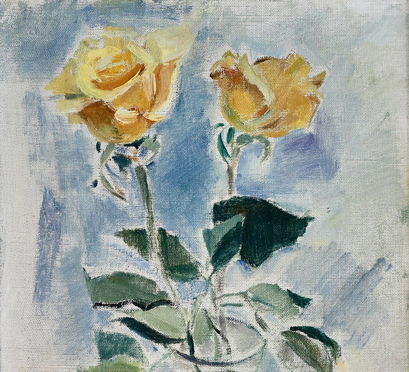 Original Still Life Floral Oil Painting Vintage Mid Century Sweden