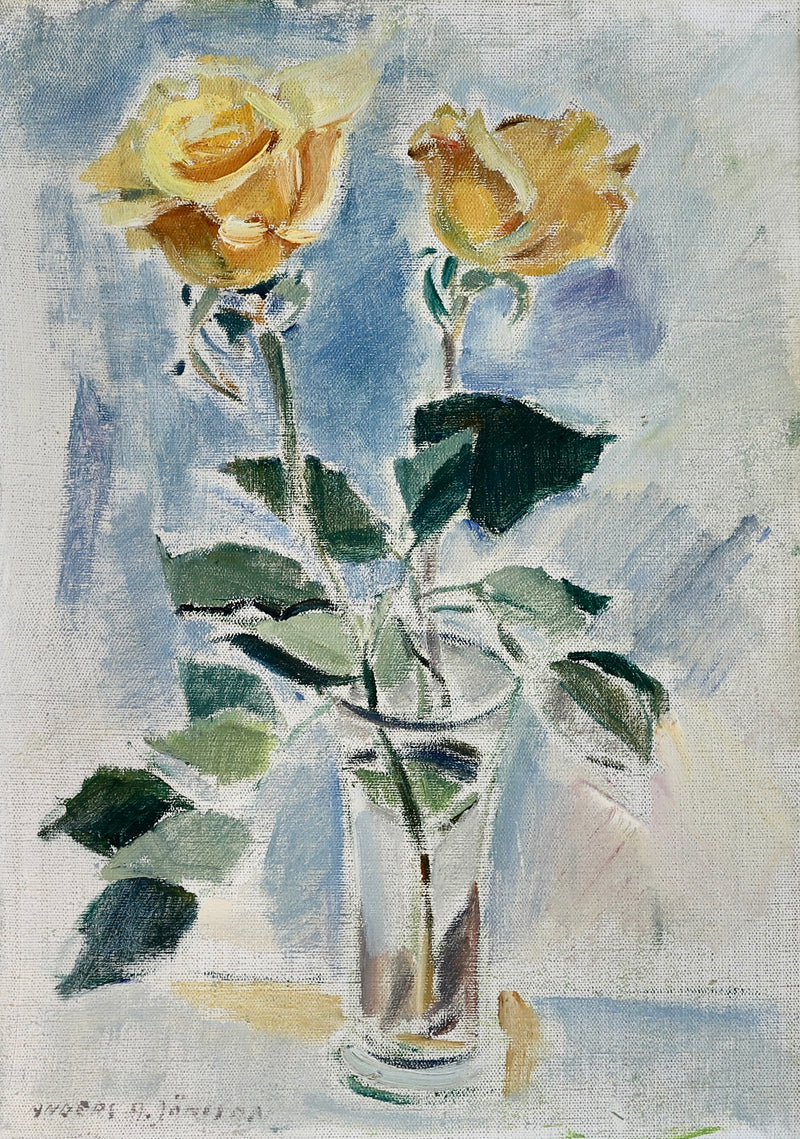 Original Still Life Floral Oil Painting Vintage Mid Century Sweden