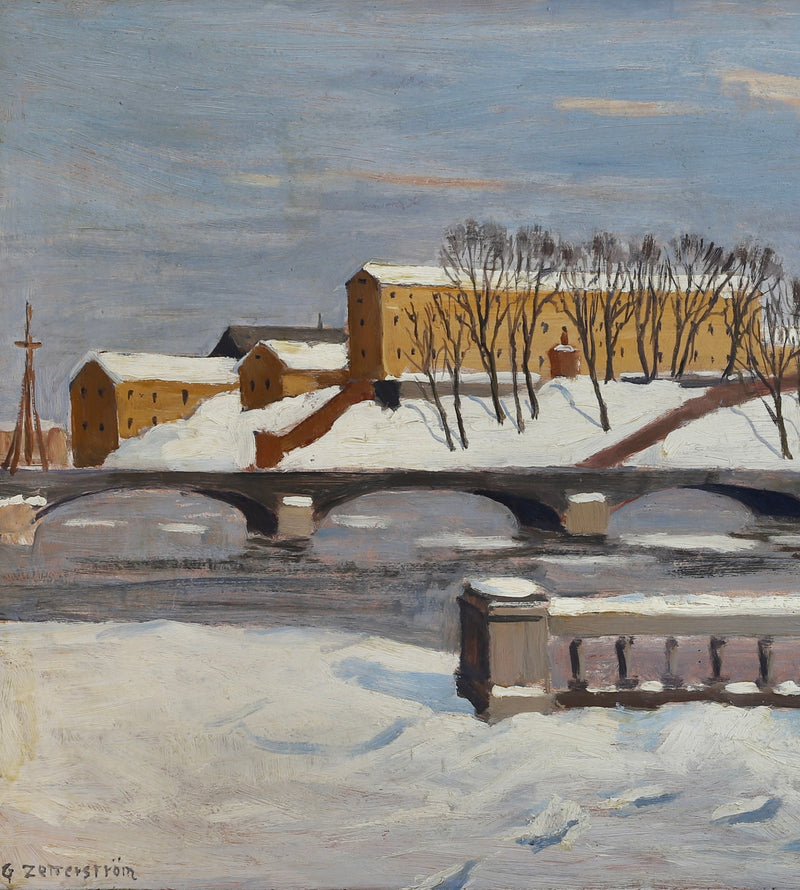 Vintage Mid Century Original Cityscape Oil Painting from Sweden