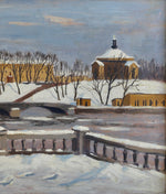 Vintage Mid Century Original Cityscape Oil Painting from Sweden