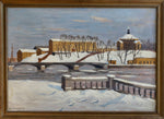Vintage Mid Century Original Cityscape Oil Painting from Sweden