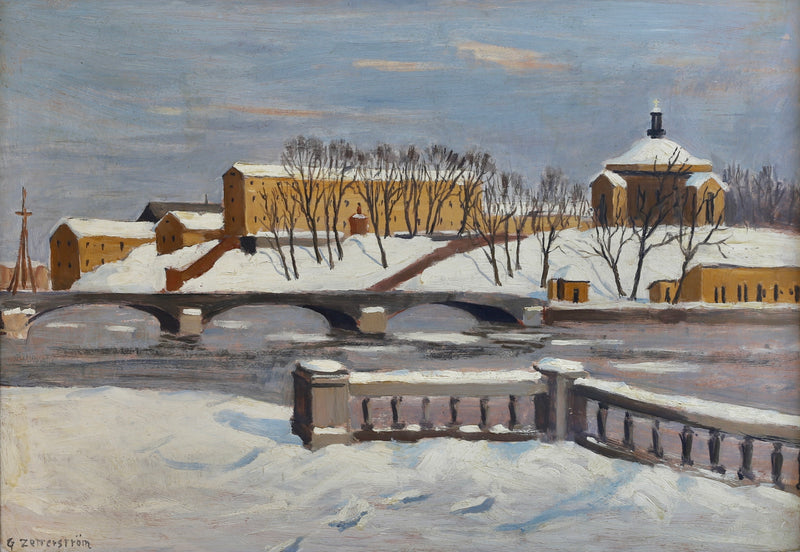 Vintage Mid Century Original Cityscape Oil Painting from Sweden