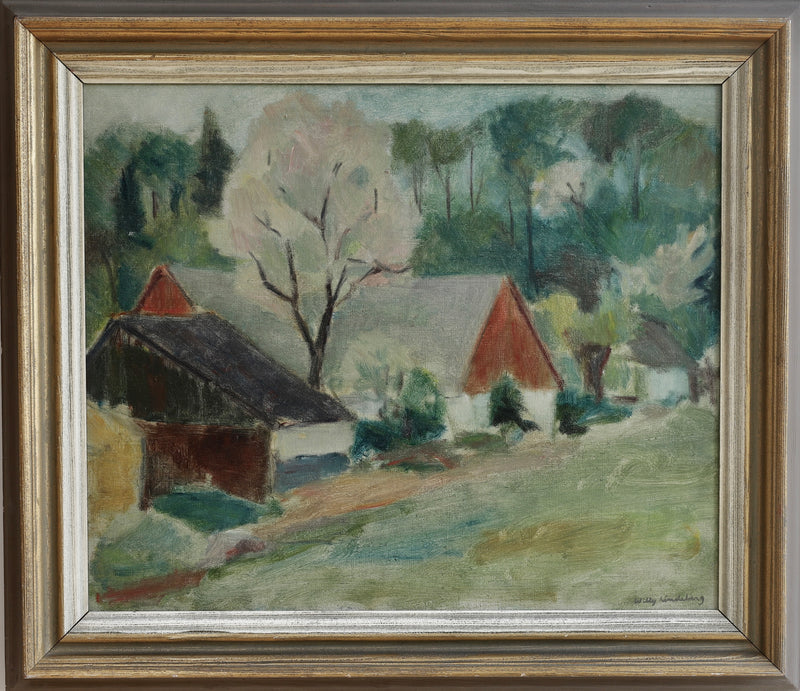 Mid Century Original Vintage Landscape Oil Painting from Sweden