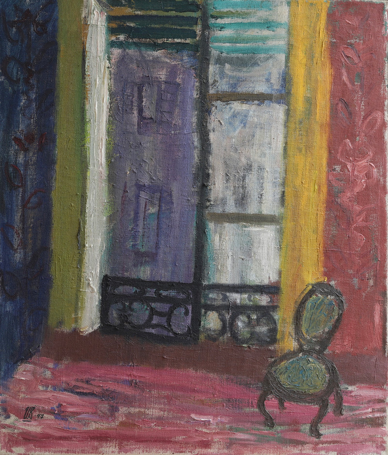Vintage Art Room Original interior Oil Painting Sweden 1947