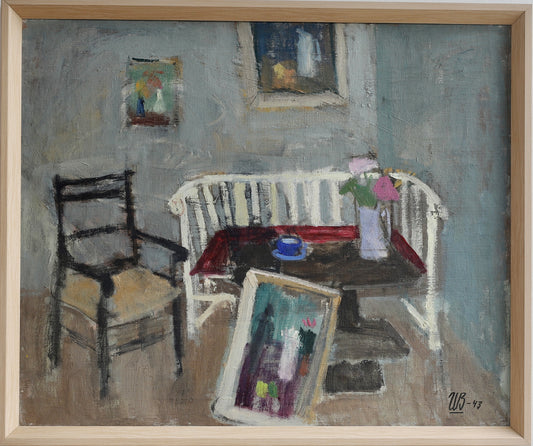 Vintage Art Room Original interior Oil Painting Sweden 1943