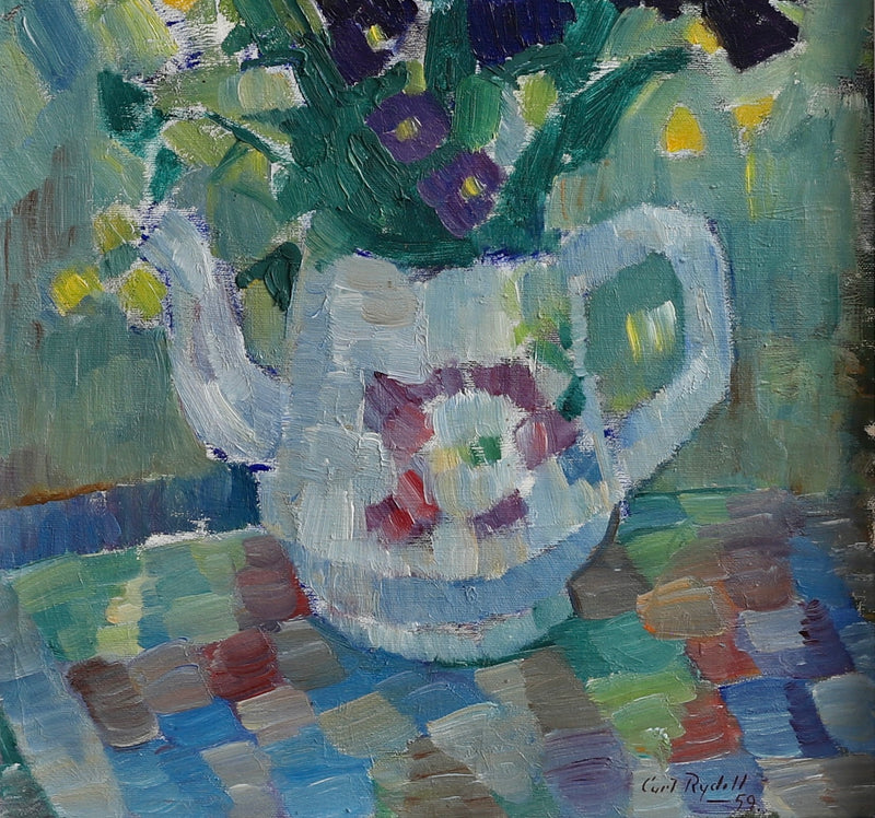 Mid Century Original Floral Still Life Oil Painting from Sweden