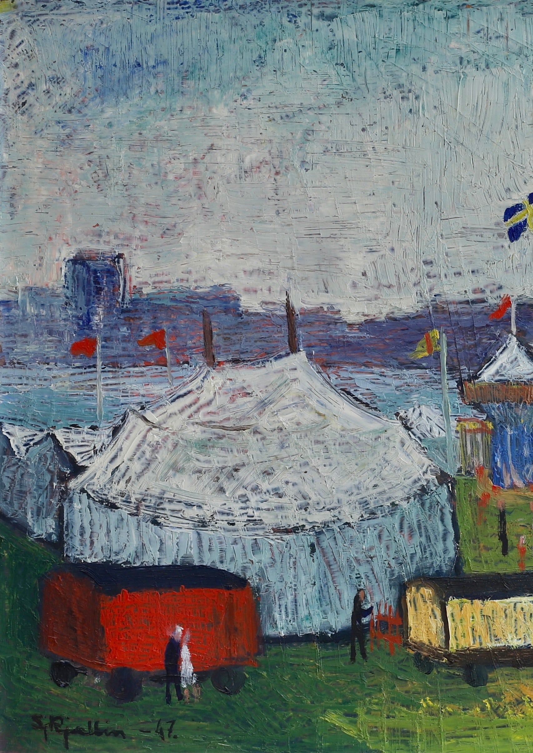 Vintage Art Original Circus Oil Painting From Sweden