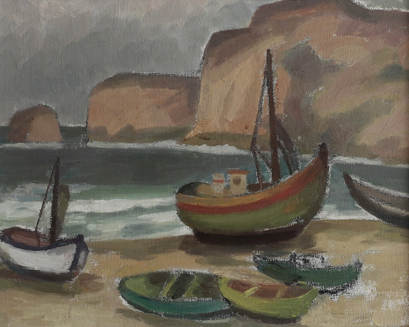 Mid Century Original Coastal Oil Painting From Sweden